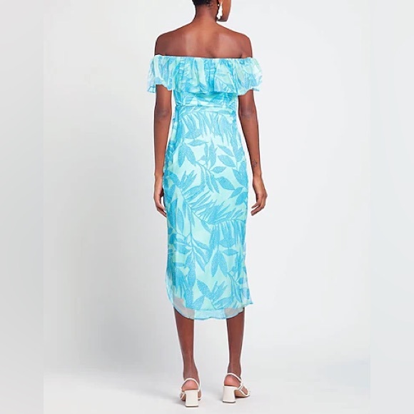 🔥🔥🔥NEW Amanda Uprichard Turquoise Rosalinda Off The Shoulder Dress - Picture 4 of 8